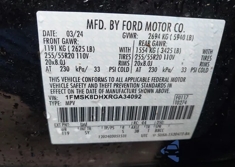 2024 Ford Explorer Xlt from USA, damaged, VIN 1FMSK8DHXRGA34092